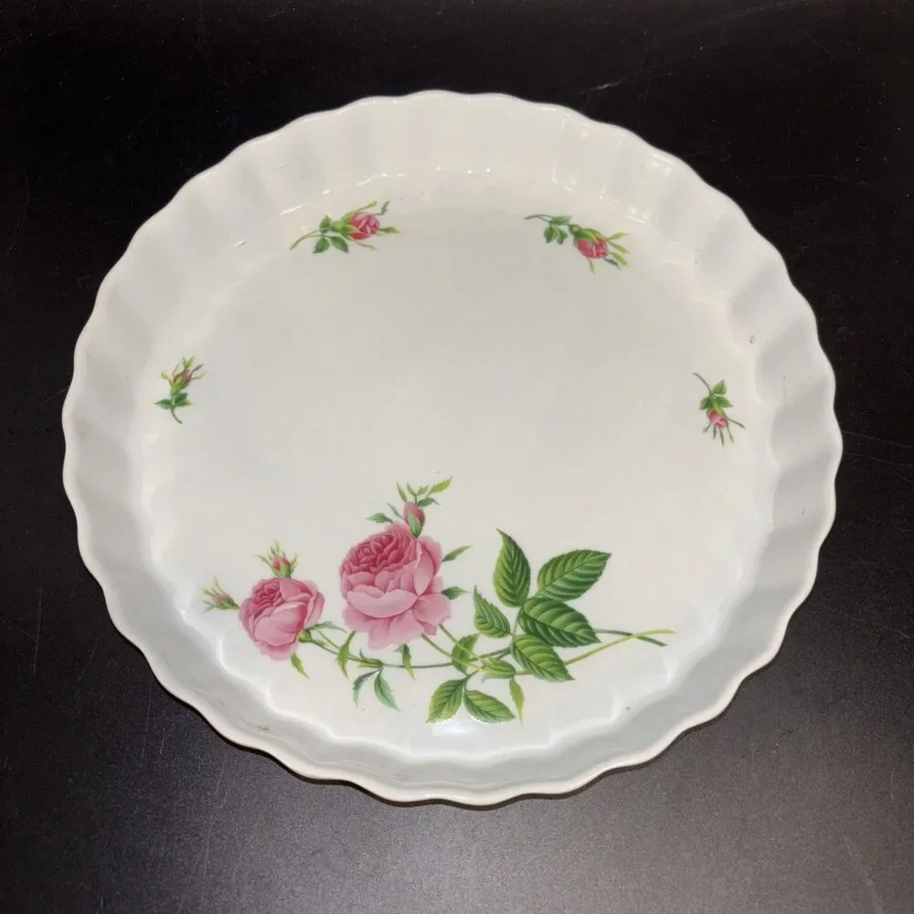 Christineholm Porcelain Rose Pattern Quiche Tart Pie Plate 9